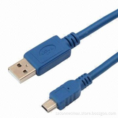 USB2.0 AM to Mini 5P Data/High-speed Computer Cables in Blue Color, 24K Gold Plated